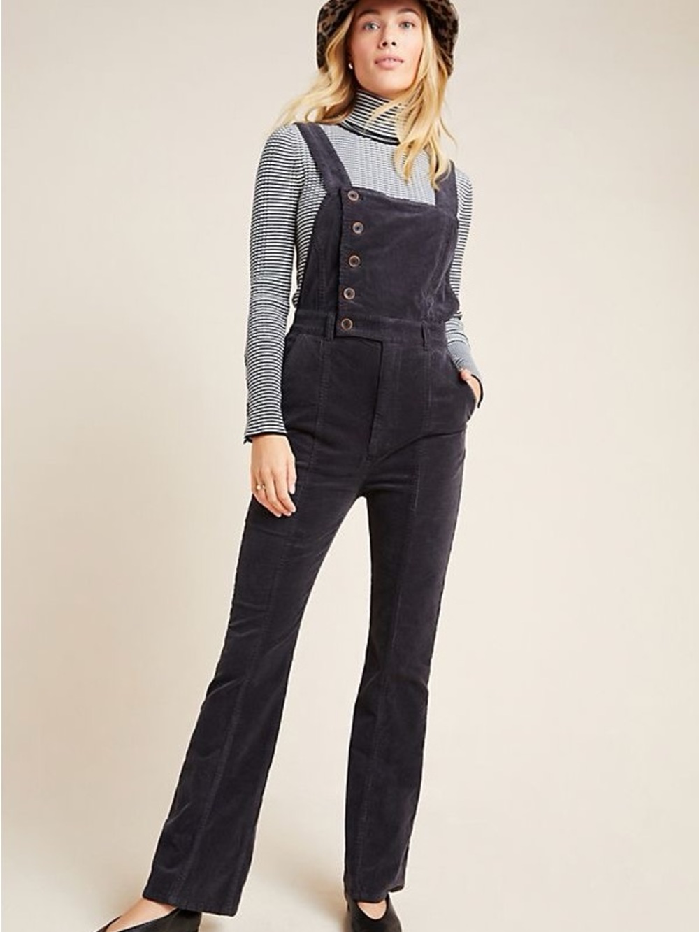 Pilcro Corduroy Button-Front Overalls in Charcoal from Anthropologie